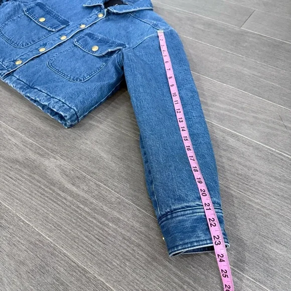 J Crew Cropped Denim Puffer Jacket Blue Quilted Jean Coat 90s Street Style S - Picture 8 of 13